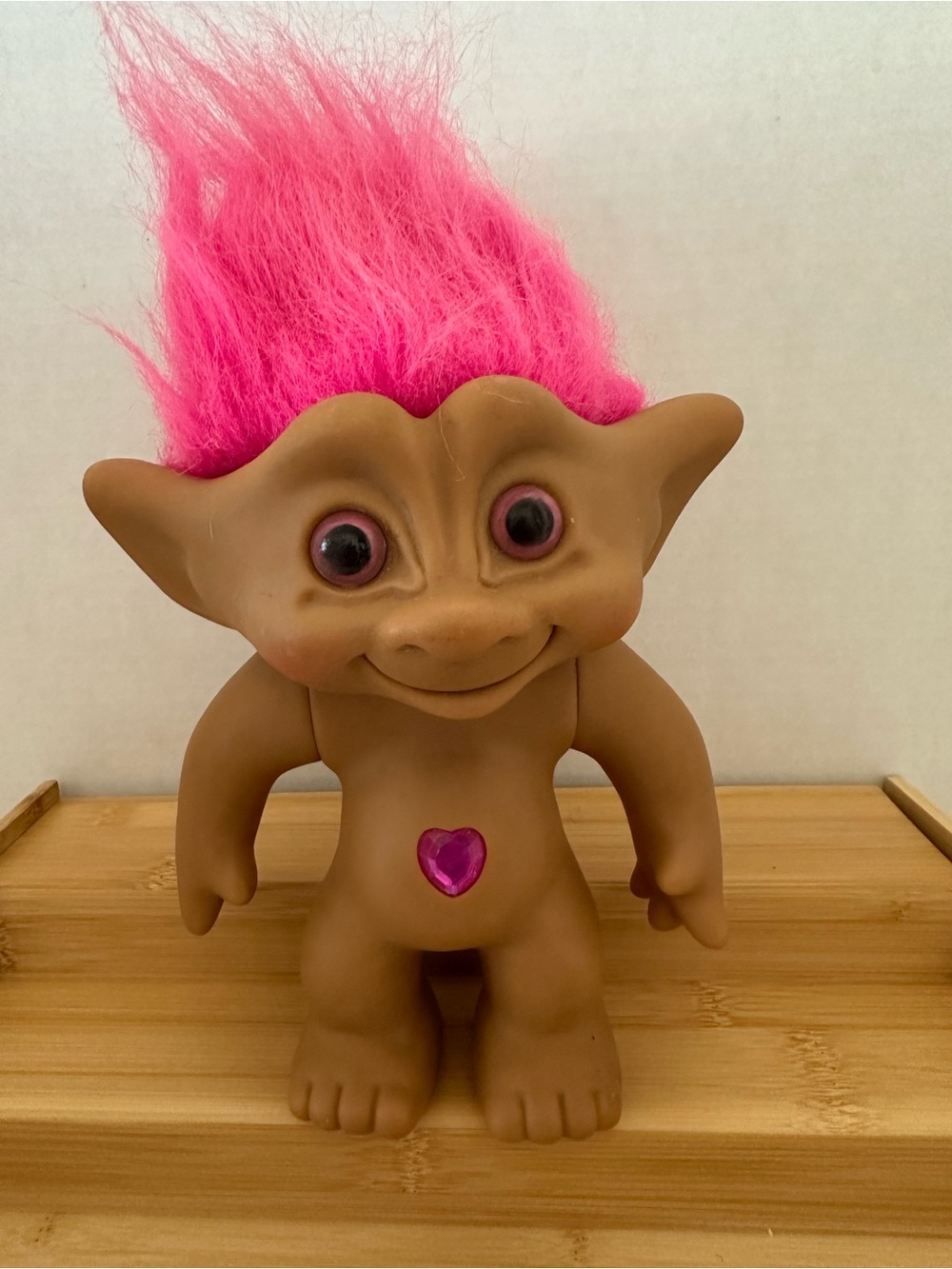Vintage Troll Doll with Bright Pink Hair and Pink Heart Gem in Belly #11